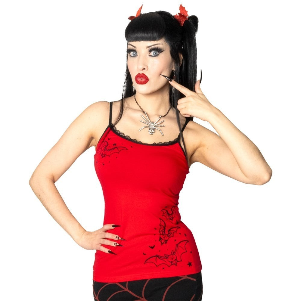 Kreepsville Red Bat Outlines Lace Camisole Top