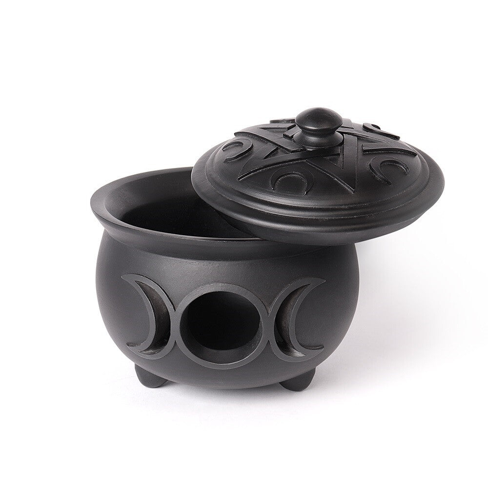 Alchemy Gothic Triple Moon Cauldron Lidded Pot V107