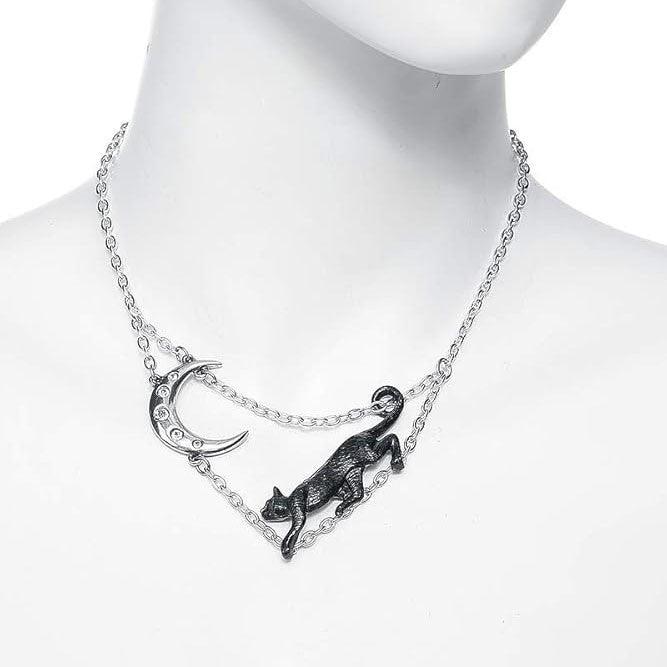 Necklace with cat and moon pendant on a mannequin