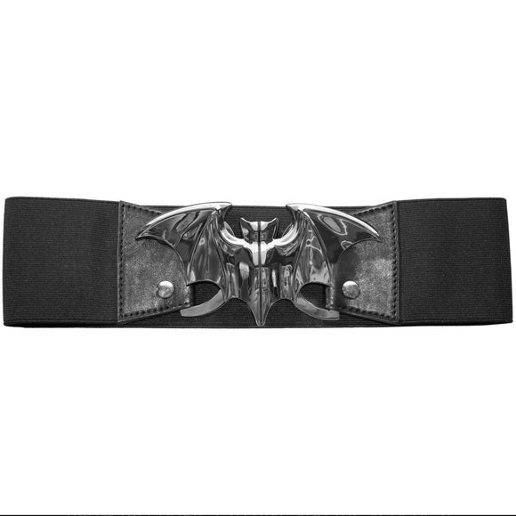 Kreepsville 666 Silver Bat Buckle Black Elastic Waist Belt