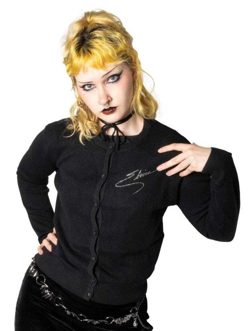 Kreepsville 666 Elivira Rhinestone Button Up Cardigan Sweater