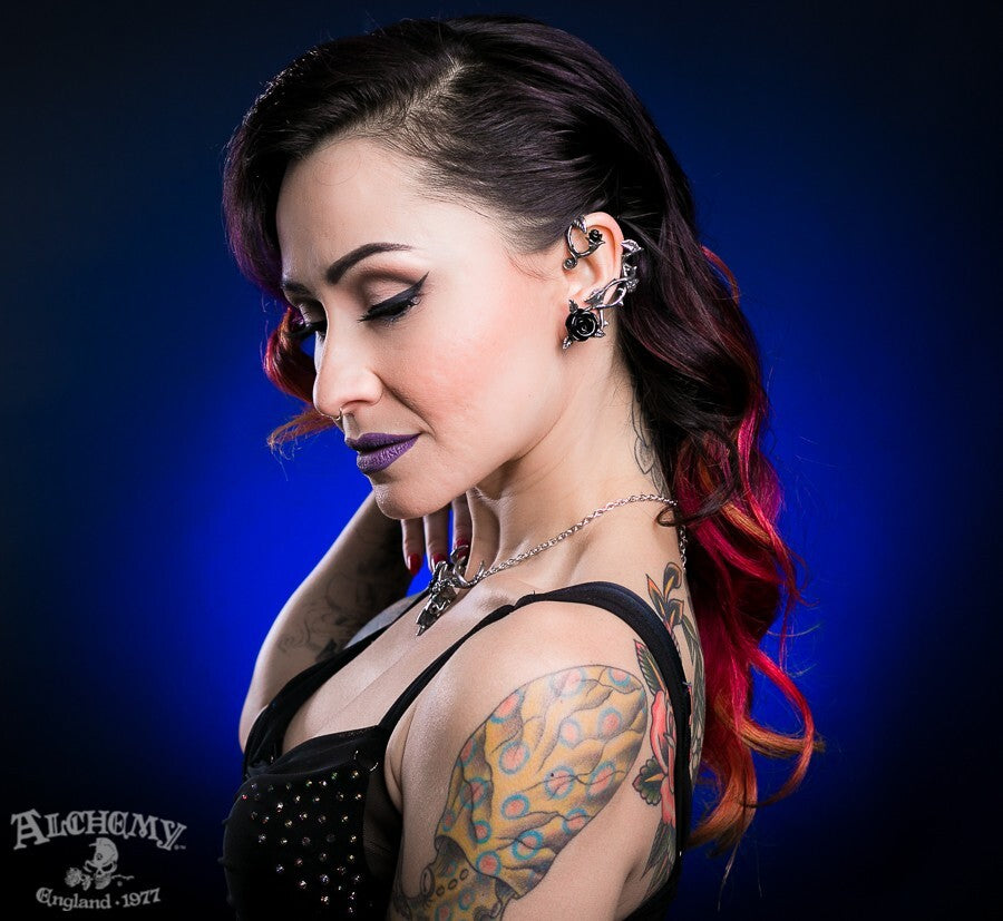 Alchemy Gothic Romantic Black Rose Left Ear Ear Wrap E410