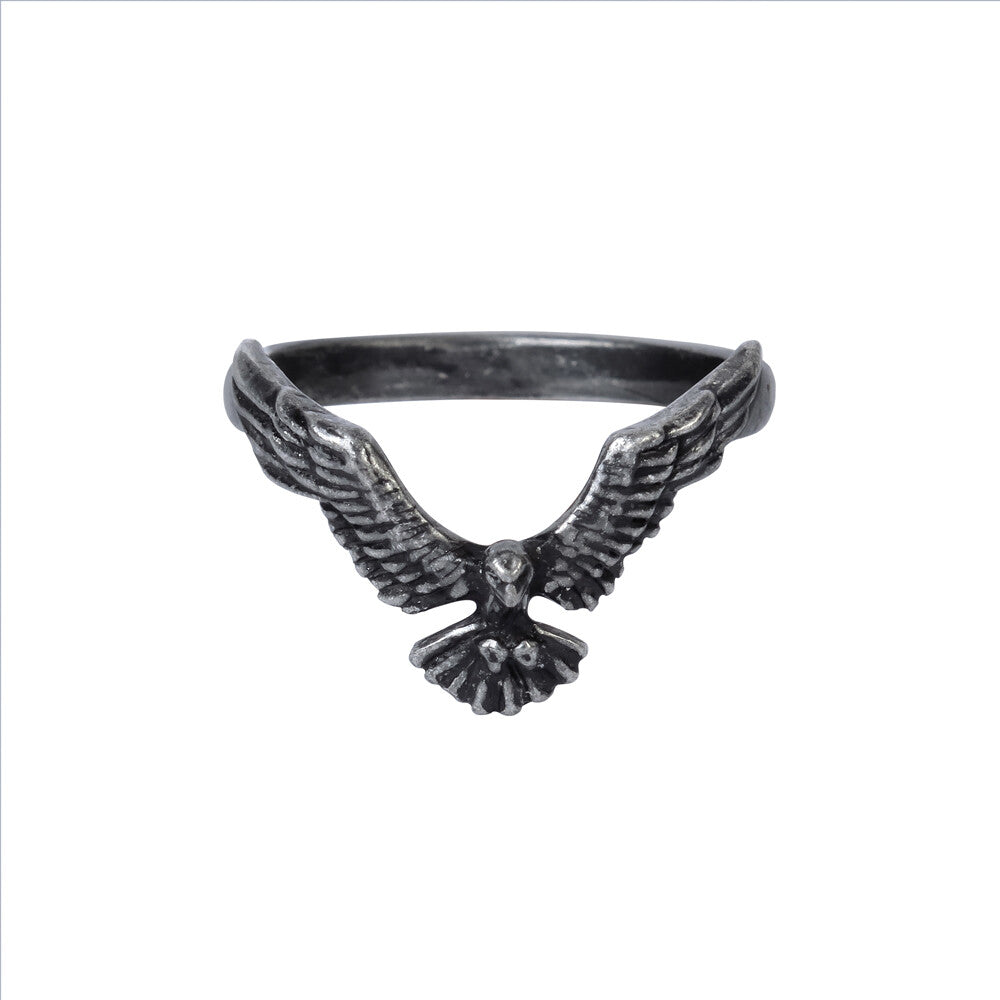 Silver raven ring on a white background