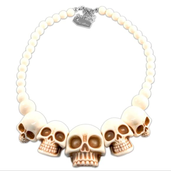 Kreepsville 666 Skull Collection Necklace Bone Color Resin