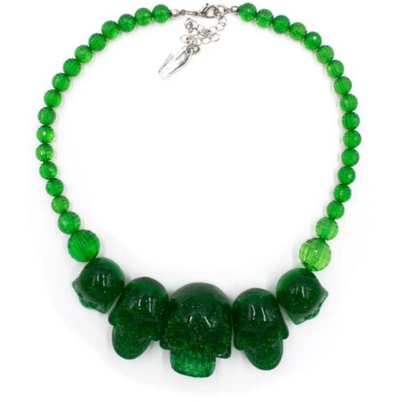 Kreepsville 666 Chunky Skull Collection Necklace Green Glitter Resin