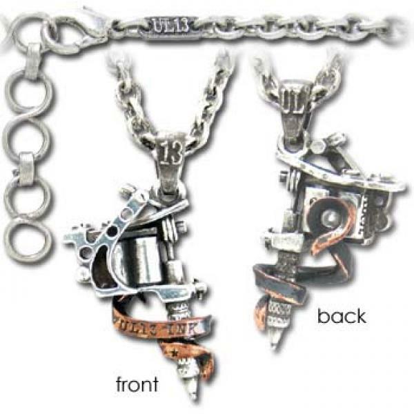 Silver necklace with unique pendant design on a white background