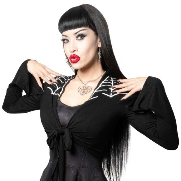 Kreepsville 666 Spiderweb Western LS Tie Top