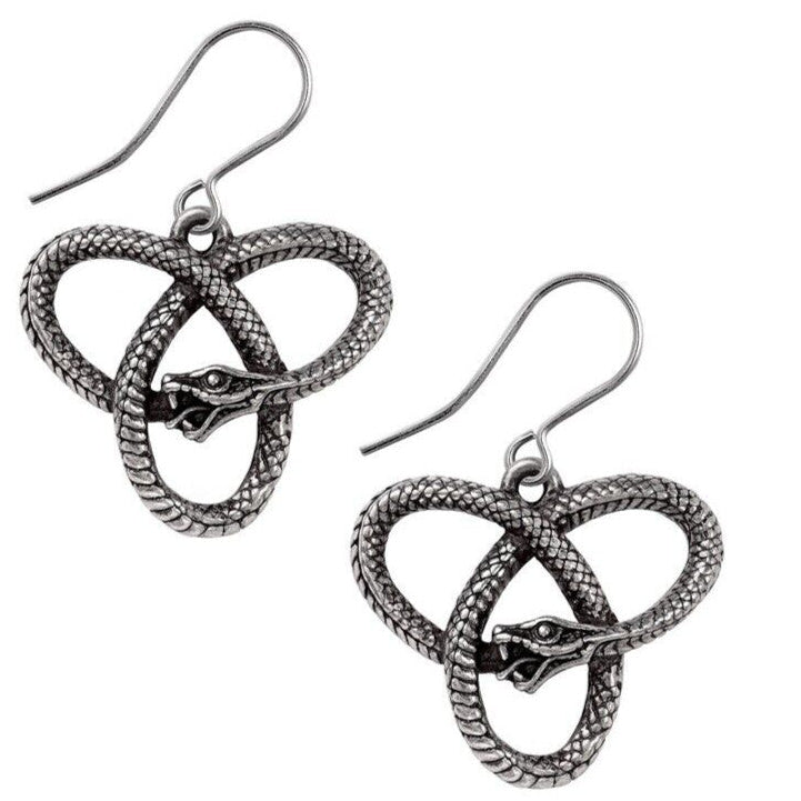 Alchemy Gothic Eve's Triquetra Snake Knot Earrings E460