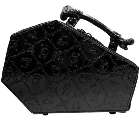Kreepsville 666 Black Patent Skull Embossed Coffin Purse