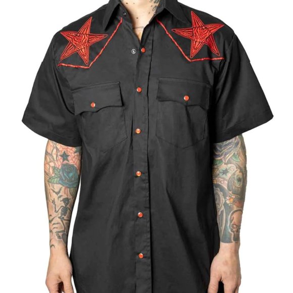 Kreepsville 666 Baphomet Hellbilly Black Red Western Shirt