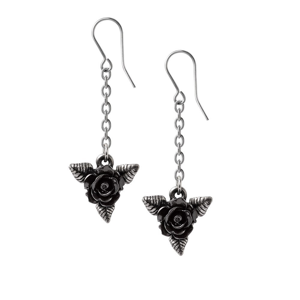 Alchemy Gothic Black Rose Dropper Earrings E472