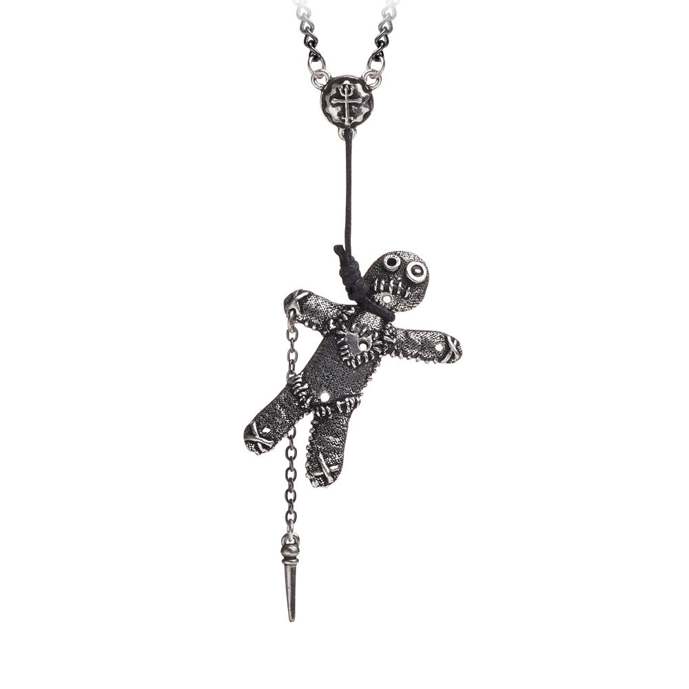 Voodoo doll pendant necklace on a white background