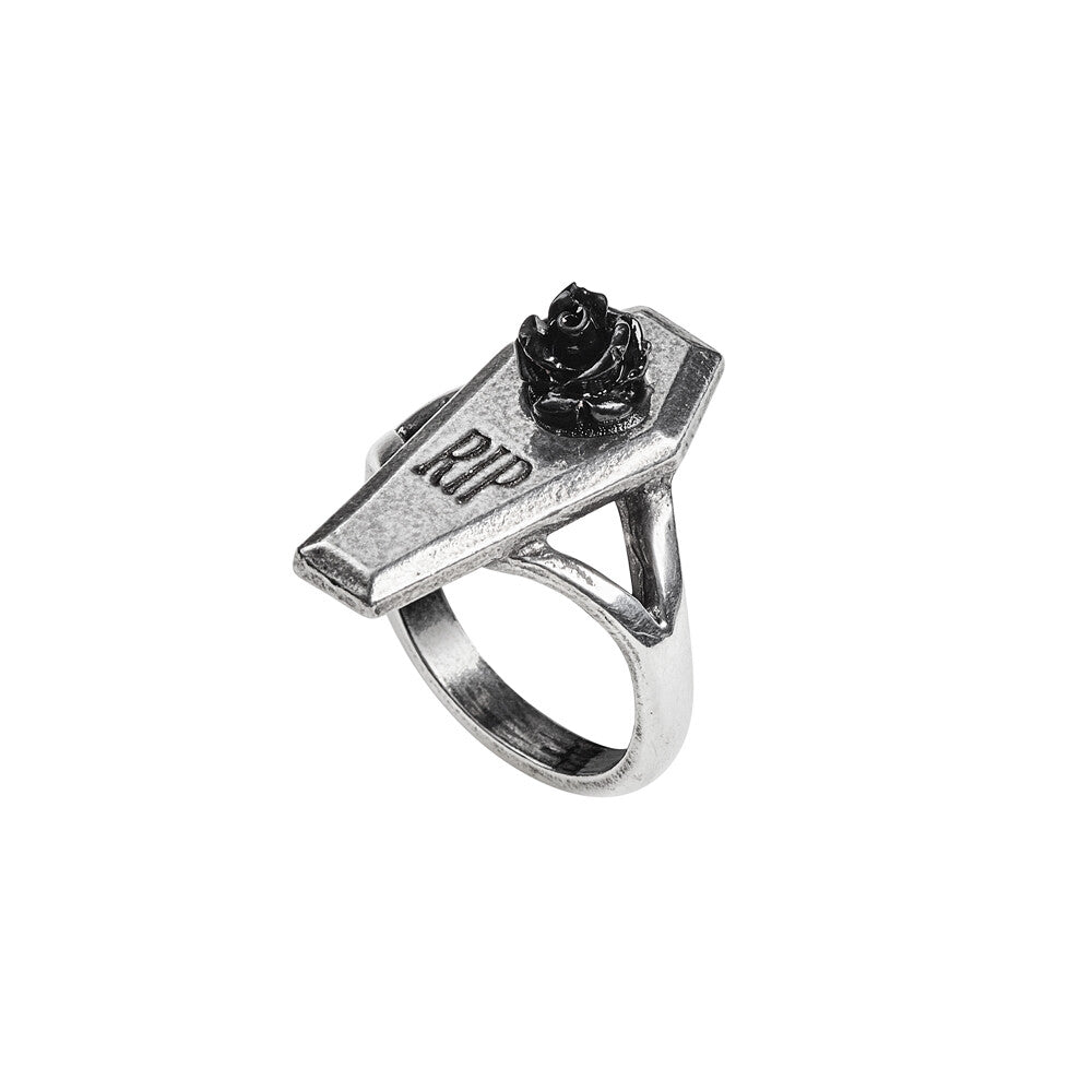 Alchemy Gothic RIP Black Rose Coffin Ring R235