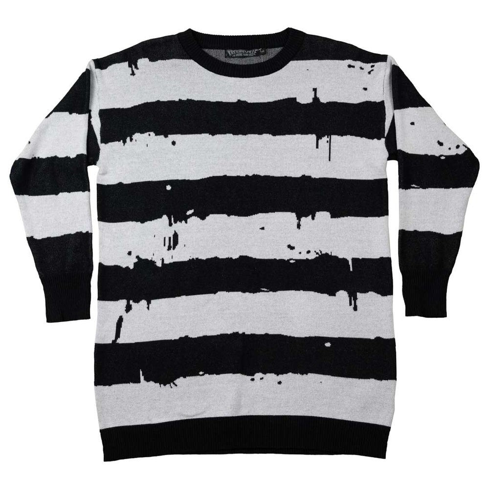 Kreepsville 666 Stripes Black White Oversize Thumb Holes Sweater