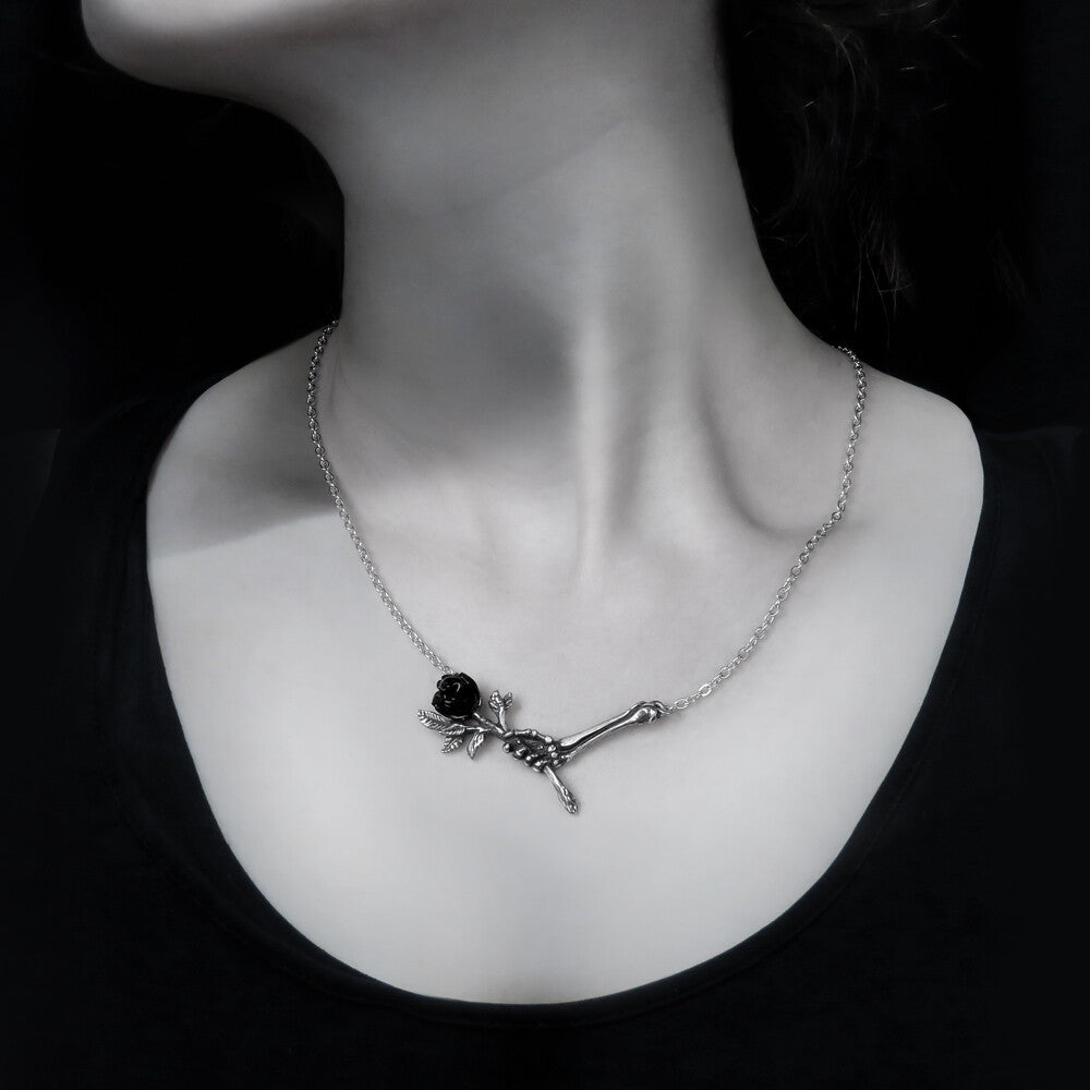 Alchemy Gothic Love Never Dies Skeleton Hand Rose Pendant P839