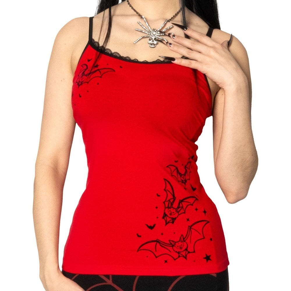 Kreepsville Red Bat Outlines Lace Camisole Top