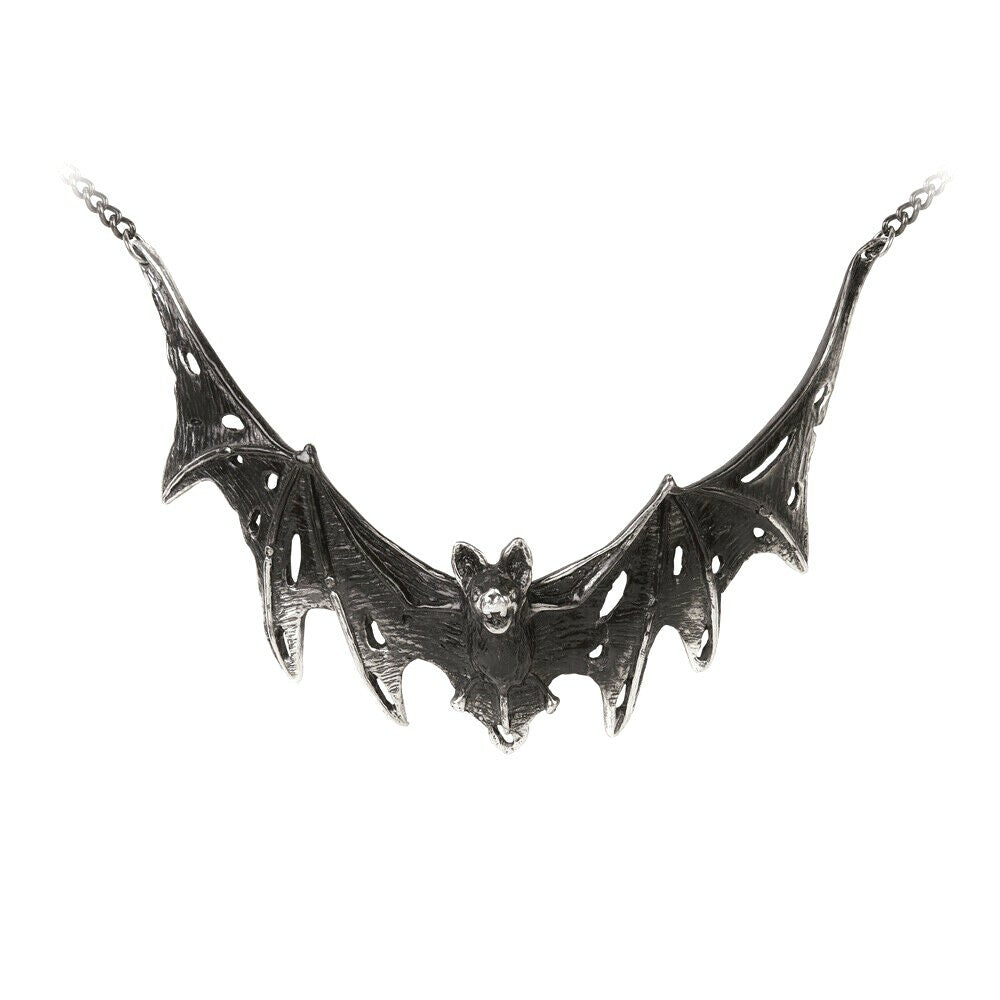 Bat-shaped necklace on a white background