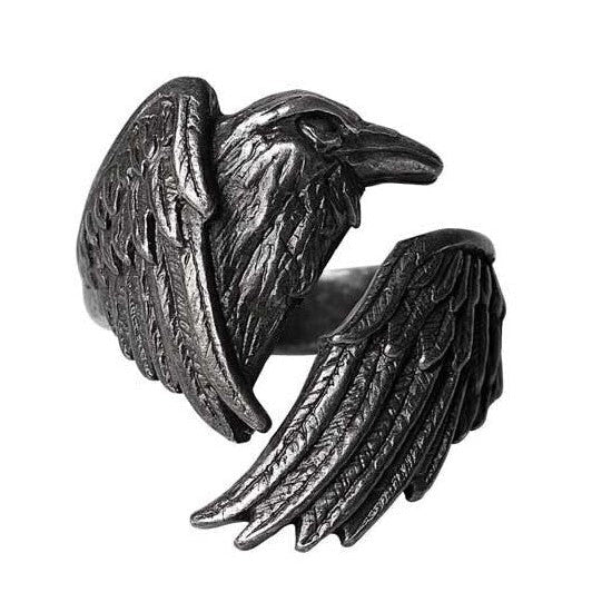 Silver winged ring on a white background