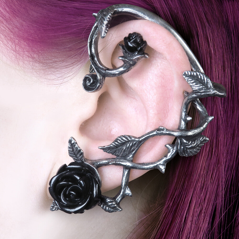 Alchemy Gothic Romantic Black Rose Left Ear Ear Wrap E410