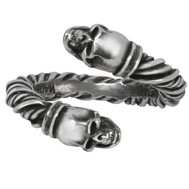 Silver snake-shaped ring on a white background