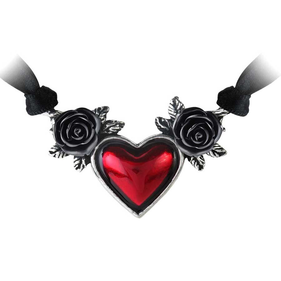 Alchemy Gothic Blood Red Heart Choker Ribbon Necklace P746