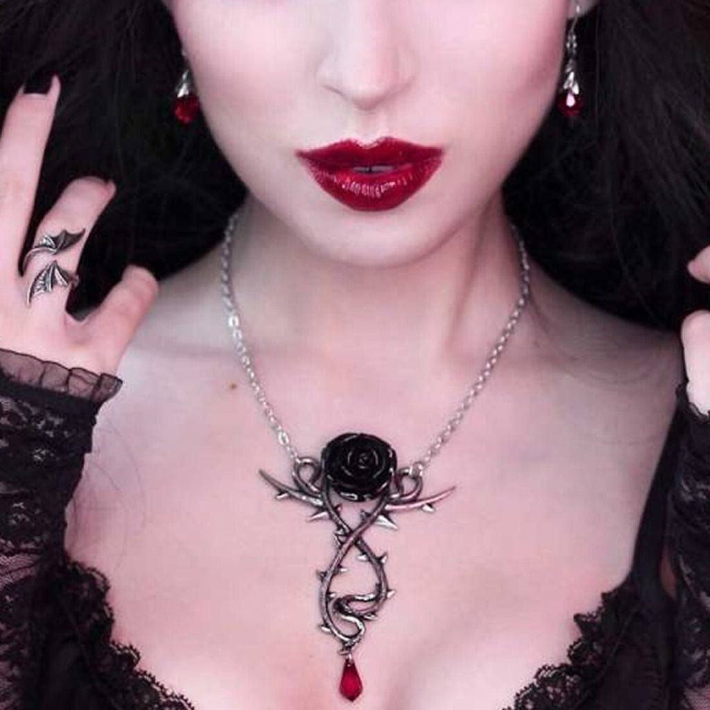 Alchemy Gothic Carpathian Black Rose Necklace P928