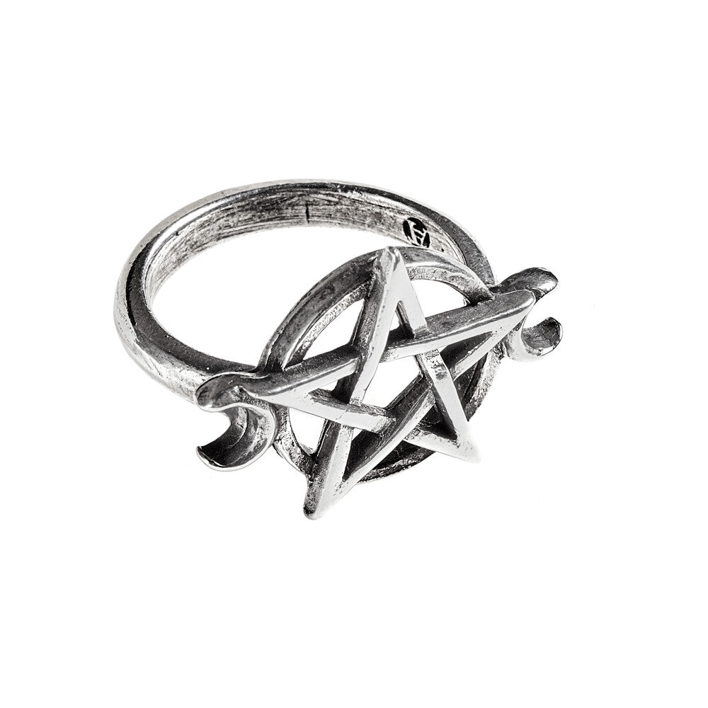 Alchemy Gothic Goddess Pentagram Moon Ring R234
