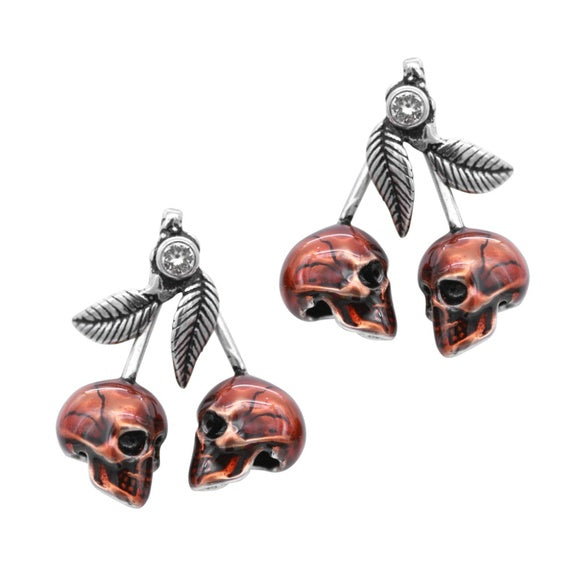 Controse Rockabilly Red Cherry Skulls Stud Earrings
