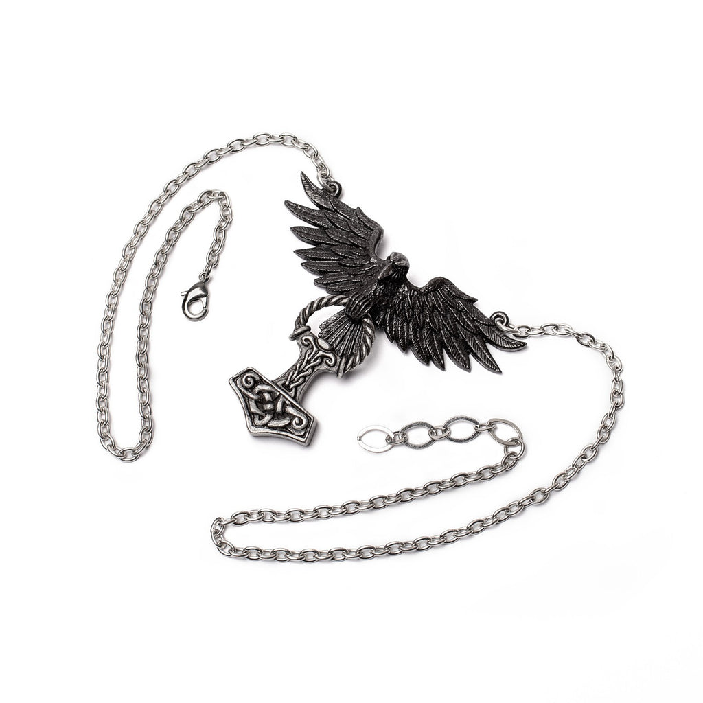 Necklace with an eagle and hammer pendant on a white background