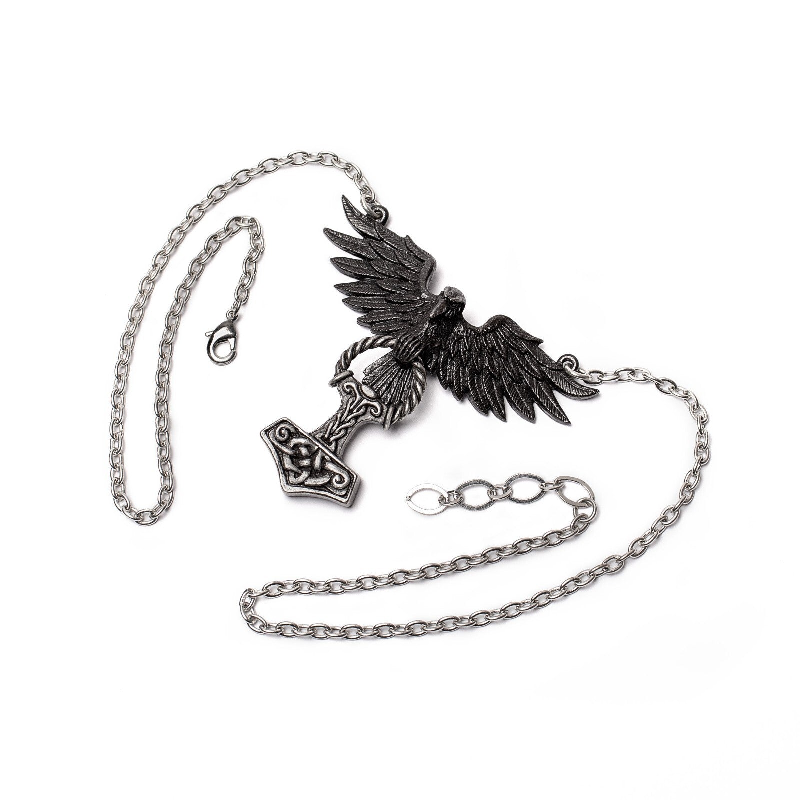 Necklace with an eagle and hammer pendant on a white background