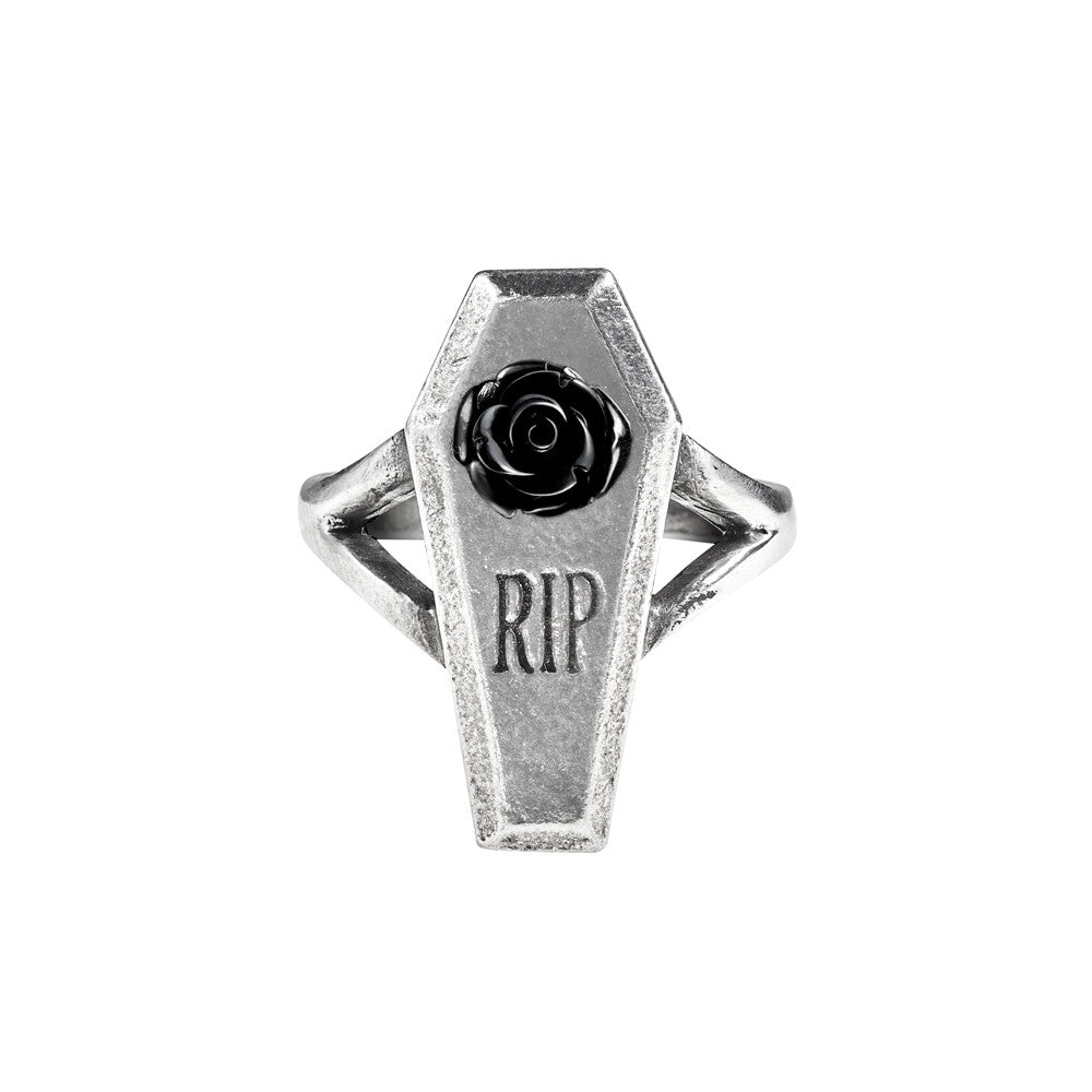 Alchemy Gothic RIP Black Rose Coffin Ring R235