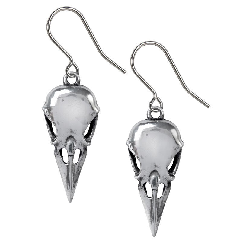 Alchemy Gothic Coeur Crane Raven Skull Earrings E462