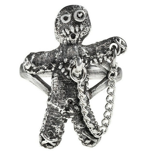 Silver octopus ring with chain on a white background