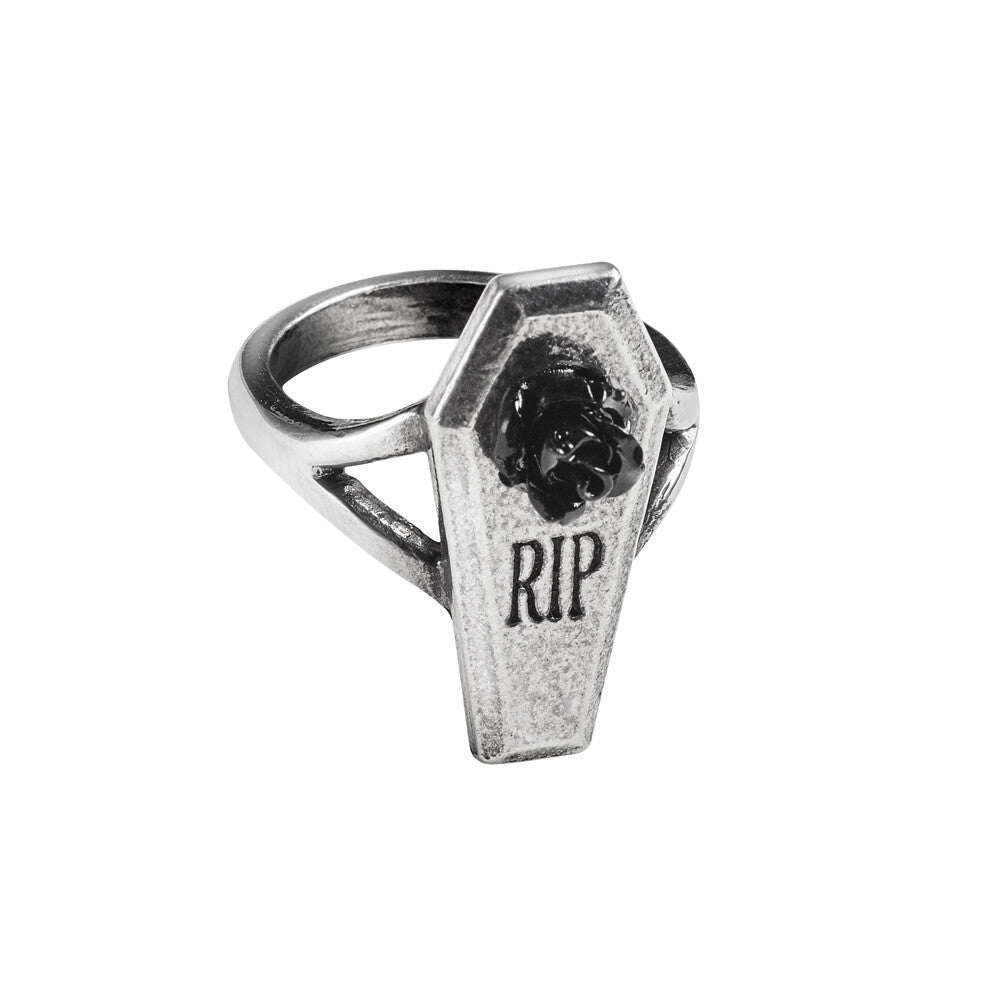 Alchemy Gothic RIP Black Rose Coffin Ring R235