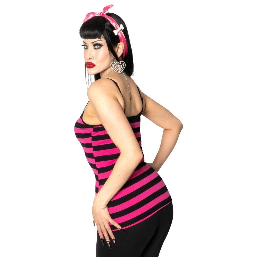 Kreepsville Pink Black Stripe Zombie Girl Lace Camisole Top
