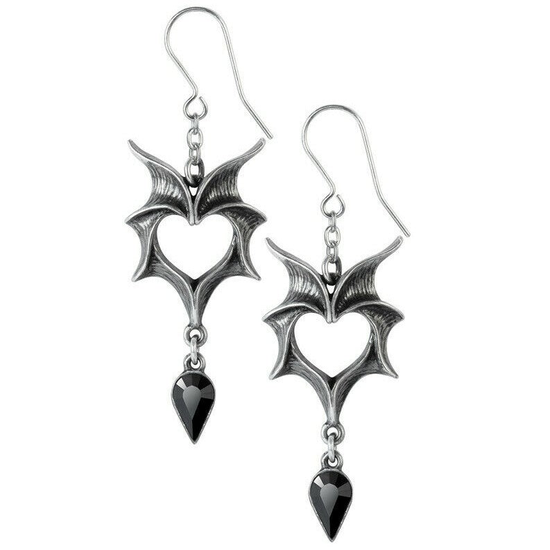 Alchemy Gothic Love Bat Earrings Winged Hearts E425