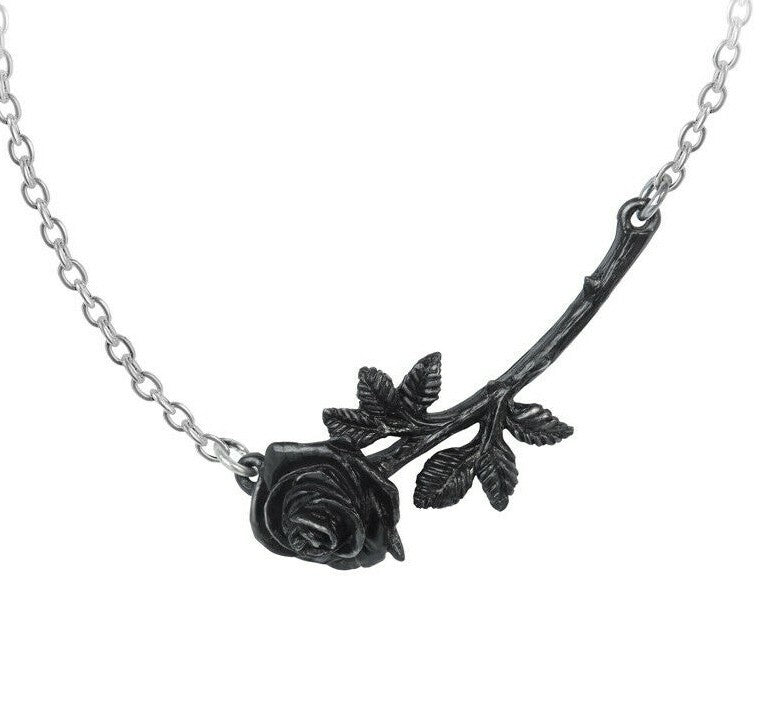 Black rose necklace on a white background