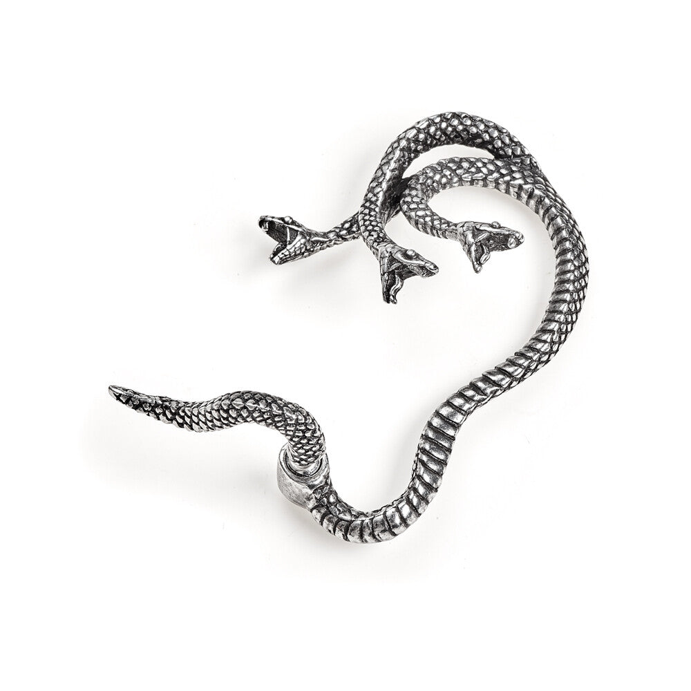 Silver snake-shaped earring on a white background