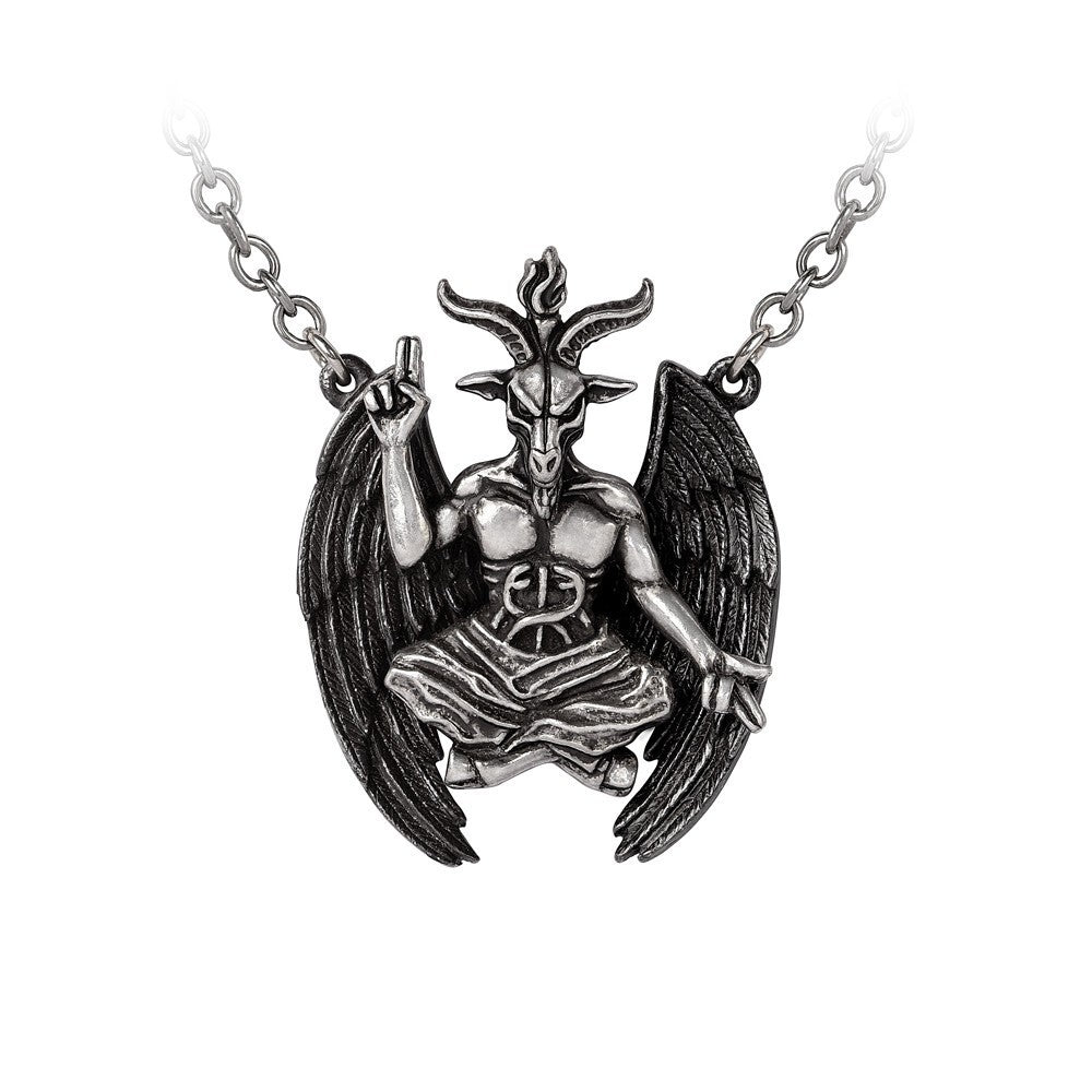 Necklace with a detailed pendant featuring a figure with wings on a white background