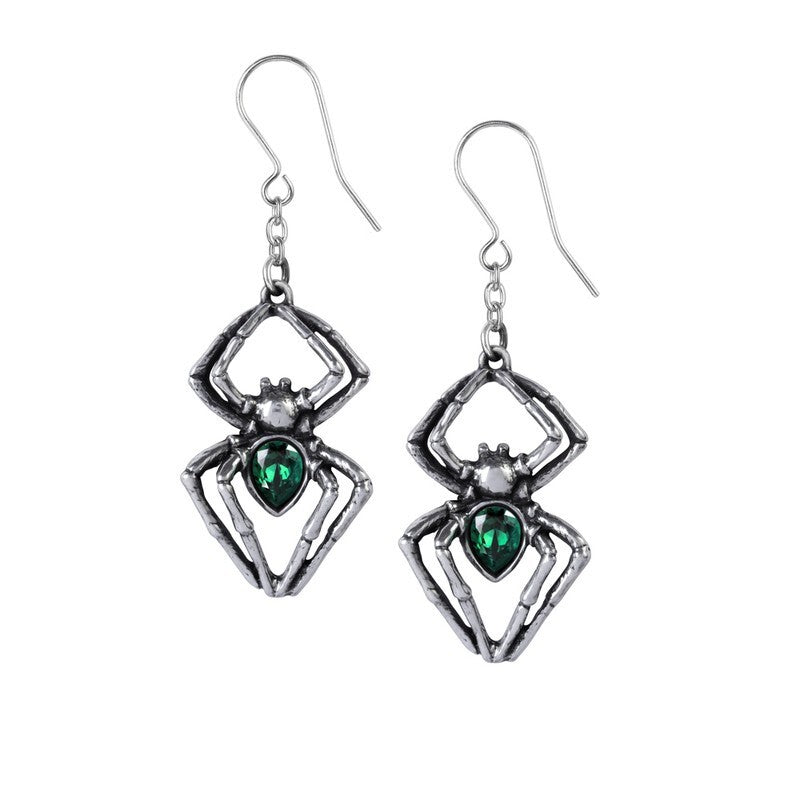 Alchemy Gothic Emerald Venom Spider Earrings E428