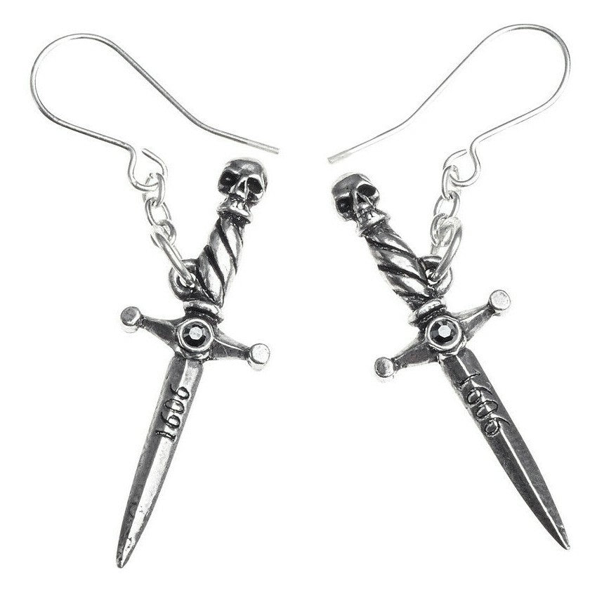 Alchemy Gothic Hand of Macbeth Dagger Earrings E378