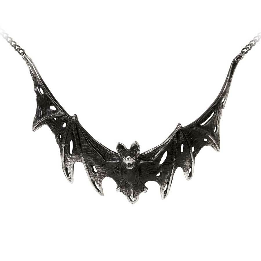 Bat-shaped necklace on a white background