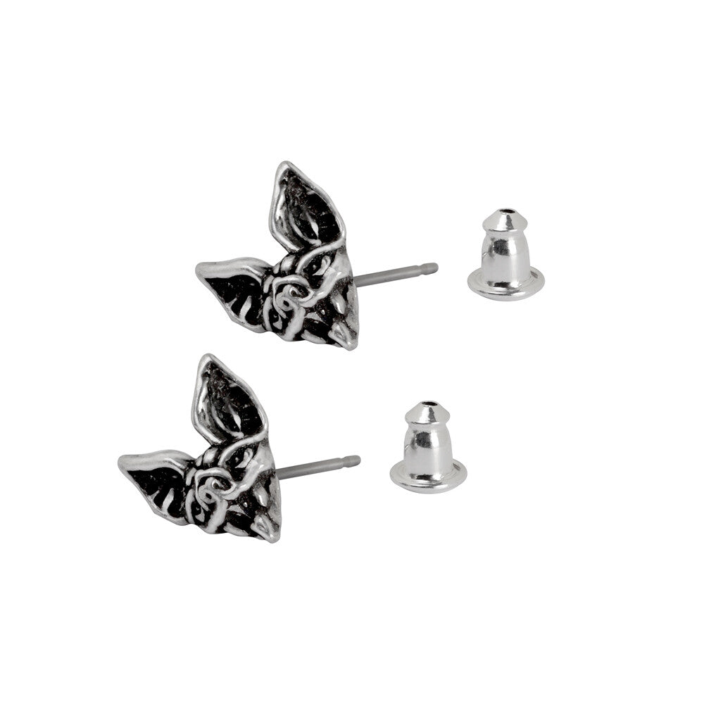 Pair of silver butterfly-shaped earrings on a white background
