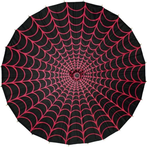 Kreepsville 666 Spiderweb Pink & Black Shade Parasol