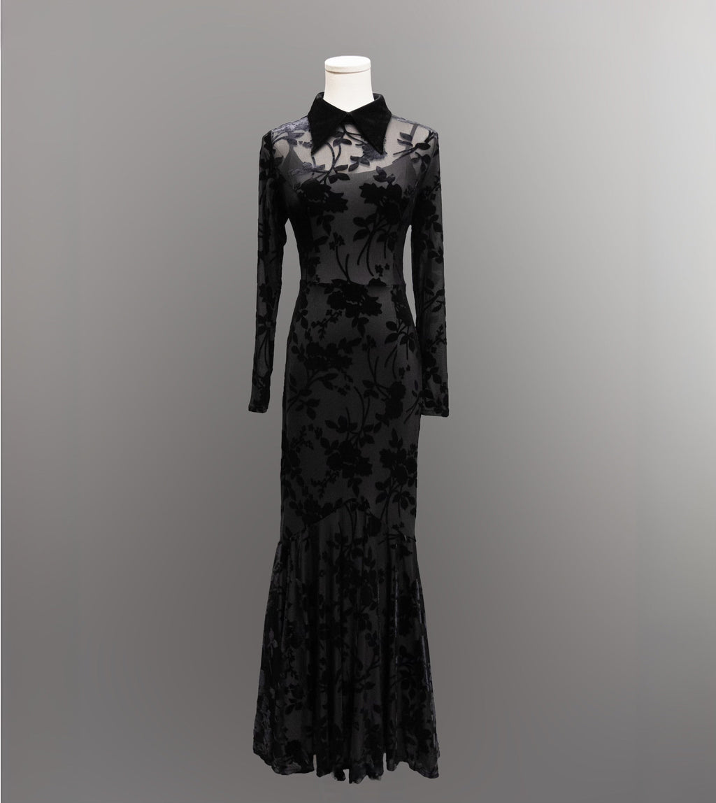 Witchwood Ophelia Velvet Flocked Lace Up Maxi Mermaid Dress