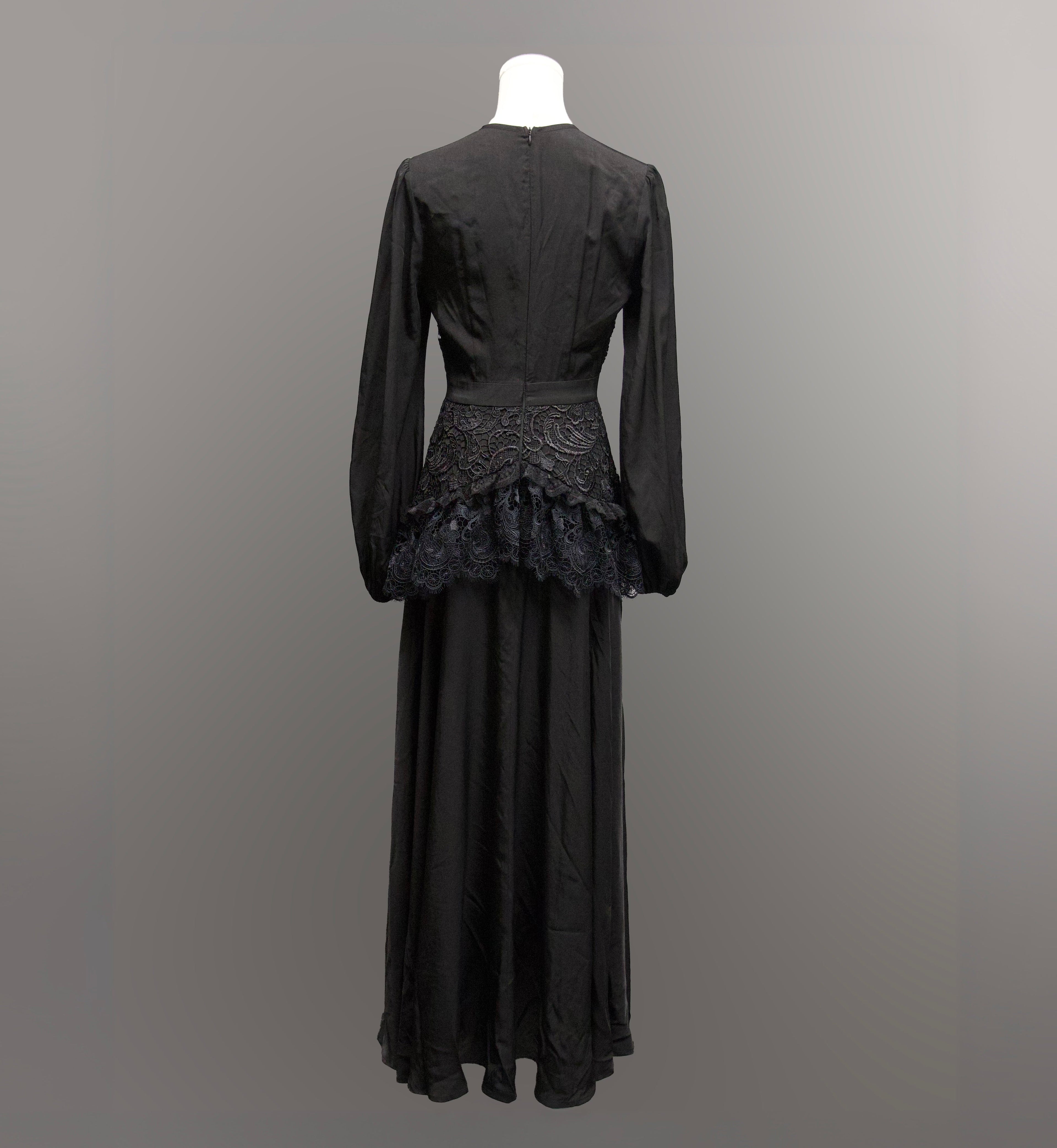 Witchwood Lenore Victorian Style Black Lace Maxi Dress