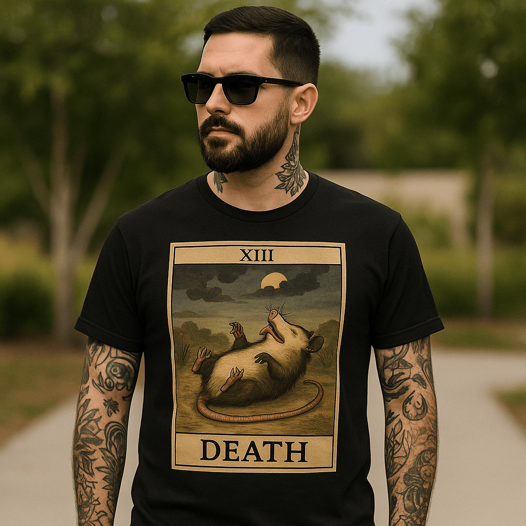Original Underground Possum Playing Death Tarot T-Shirt