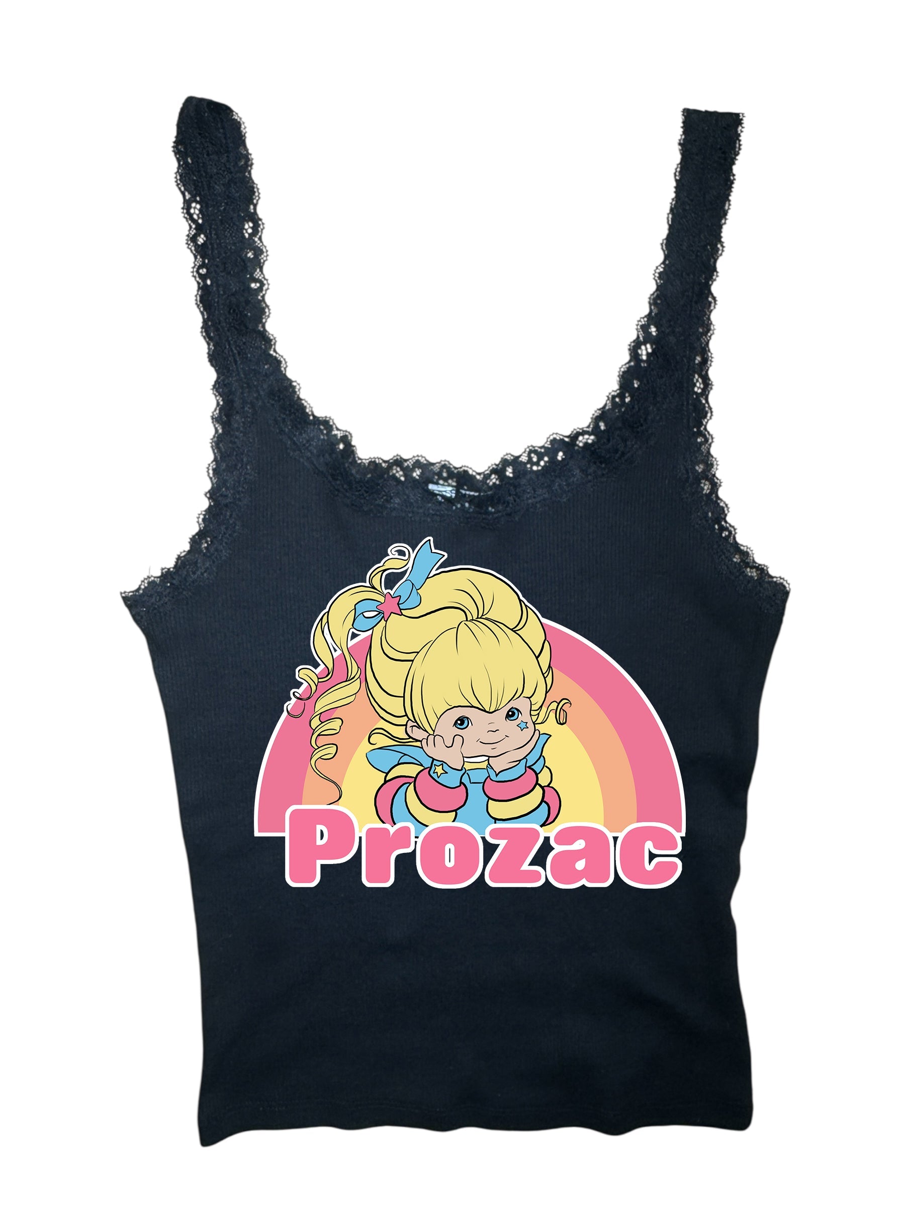 Vera's Eyecandy Prozac Ribbed Lace Camisole Tank Top