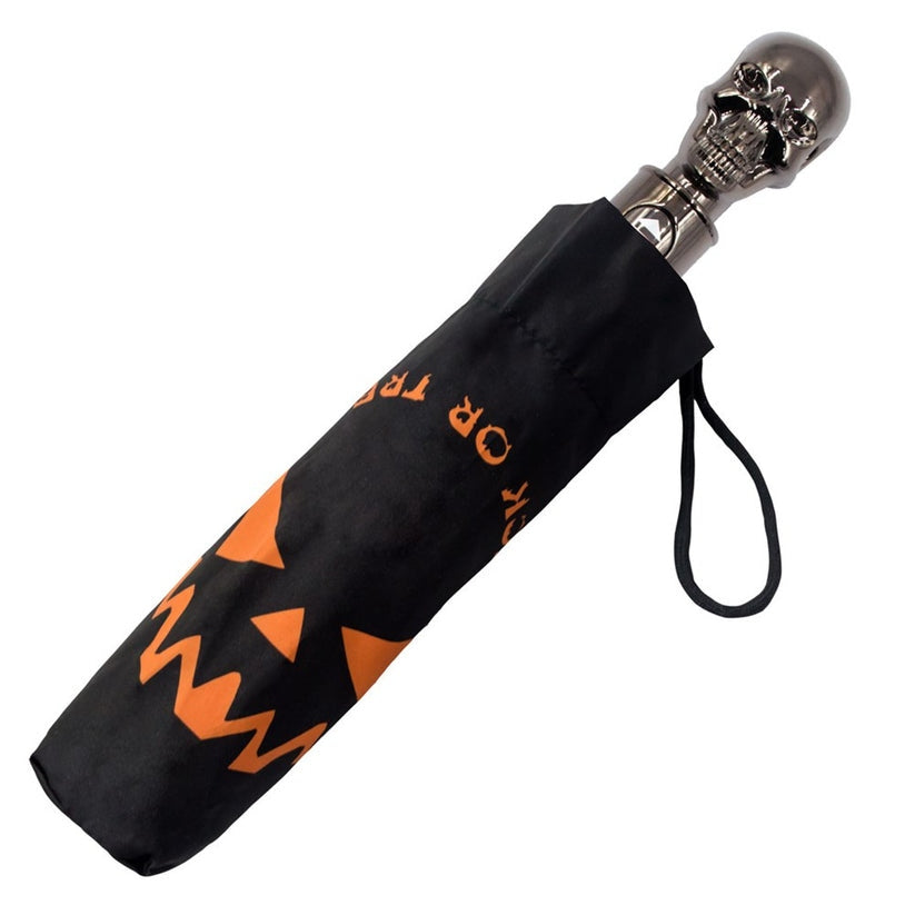 Kreepsville 666 Skull Handle Jackolantern Umbrella