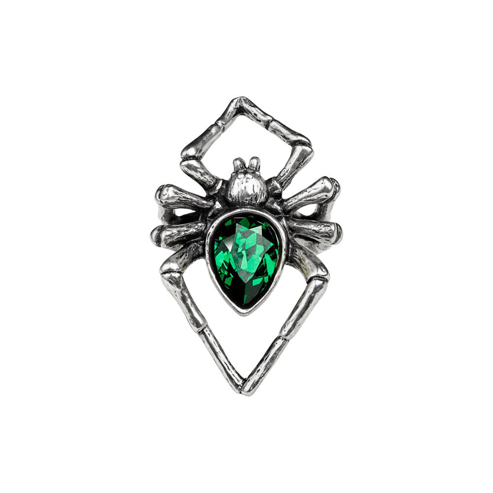 Alchemy Gothic Green Venom Crystal Spider Ring R222